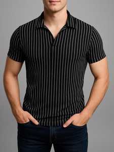 Men's Retro Style <b>Slim</b> <b>Fit</b> Striped Knit for <b>Polo</b> <b>Shirt</b> 100% Cotton Formal Style Polyester/Cotton Material - Product Image 6