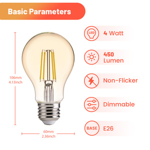 Ampoule <span class=keywords><strong>LED</strong></span> à filament de haute qualité Bb 4W E26 110VAC A19 en verre, dimmable, sans scintillement, certifiée C, pour usage résidentiel - Product Image 2