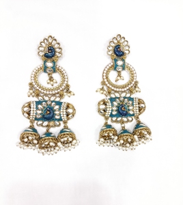 Boucles d'oreilles en laiton Kundan Meenakari, design indien traditionnel paon, haute qualité, nouvelle collection, design unique pour femmes - Product Image 2
