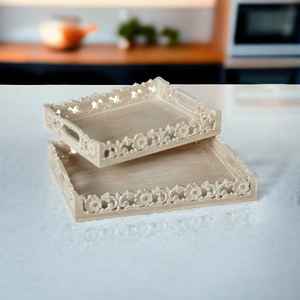 Nouvelle arrivée plateaux sculptés à la main plateau en bois massif avec poignée élégant plateau en bois sculpté à la main décoration de table pour les cadeaux à la maison - Product Image 4