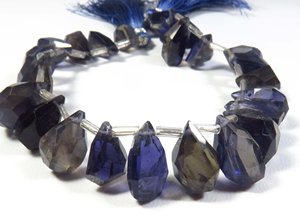Iolite Pierres précieuses bleues naturelles en vrac 12-15 mm 8 pouces Brin de perles brutes en forme de larme facettées de qualité supérieure 130 carats - Product Image 5