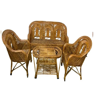 ชุดโซฟาไม้ไผ่ธรรมชาติ3-seater เก้าอี้2ตัวเบาะสีแดงโต๊ะรูปไข่ชั้นวางของชั้นล่าง - Product Image 3