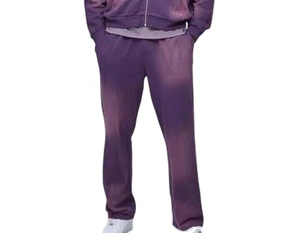 2026 High Quality Men's Custom French Terry Cotton <b>Distressed</b> Vintage Acid Wash Drawstring Closure Winter Hooded Tracksuit - Product Image 5