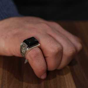 925 Sterling Silver Men's Rectangular <b>Ring</b> with Black Onyx Stone Rhodium & Gold Plated for Everyday Wear Gemstone Jewelry - Product Image 1