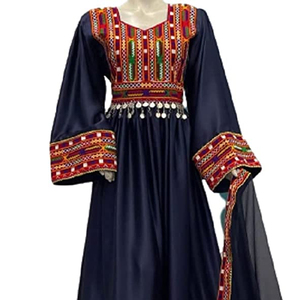 Afghani <b>Dress</b> Banjara Tribal Ethnic Traditional Fashion Casual <b>Simple</b> Embroidered Women's Boat Neck <b>Long</b> <b>Sleeve</b> Customizable - Product Image 5