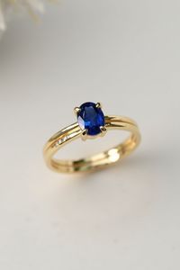 Oro Sólido Elegante 10K 14K 18K Joyería Fina Anillo Solitario Personalizado Zafiro Azul Diamante Acentos Bodas Fiestas Aniversarios - Product Image 5