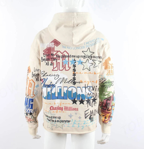 เสื้อฮู้ดดี้ทรงบ็อกซี่โอเวอร์ไซส์พิมพ์ลายกราฟิกทั้งตัวแบบซิป  ผ้าหนา  ฟอกสีแบบแอซิดวอช  ออกแบบเองสำหรับสตรีทแวร์ - Product Image 4