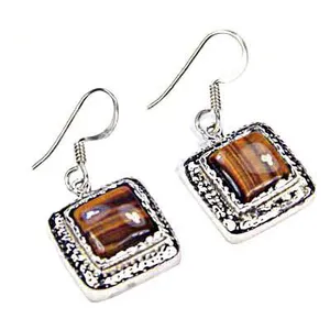 Pendientes de Moda para Mujer con Ojo de Tigre, Plata 925, Oro Rosa, Oro Blanco, Piedras Principales: Granate, Amatista, Diamante, Joyería con Piedras Preciosas - Product Image 3