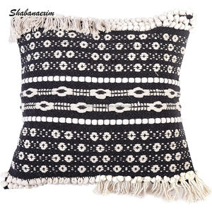 Hand Embroidery Boho Cushion Cover for Living Room Black Tassel Cotton Bohemian Wool Throw <b>Pillow</b> Covers Made in India - Product Image 3
