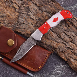 Navaja de Bolsillo en Oferta, Precio al por Mayor, Acero de Damasco, Navaja Plegable para Camping, Mango con la Bandera de Canadá, Navaja de Bolsillo al por Mayor - Product Image 1