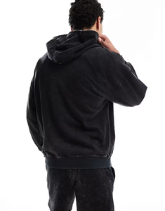 Conjunto de Sudadera con capucha y pantalones cortos de dos piezas de lavado Vintage para hombre - Product Image 4