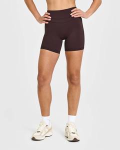 Premium Plum Brown Unified Shorts for Women High Waisted Women's Shorts Compressive <b>Waistband</b> & Sweat Wicking Performance Fabric - Product Image 1