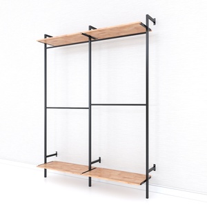 KQA68054 <b>Space</b>-<b>Saving</b> Rubberwood Clothes Rack Iron Frame Wooden <b>Hangers</b> for Wardrobe Clothing Store Standing Type Installation - Product Image 3