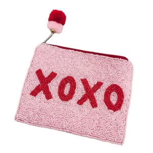 Fashionable new primum high quality beaded design XOXO coin pouch <b>Red</b> and pink beaded coin <b>purse</b> latest beautiful design - Product Image 1