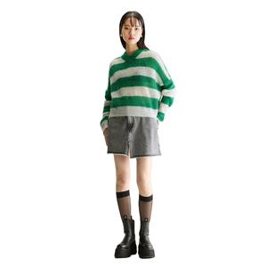 Women's Vintage Style <b>Rainbow</b> Mohair <b>Sweater</b> Long Casual custom logo Top with Neck Lazy Knit Winter for Women - Product Image 3