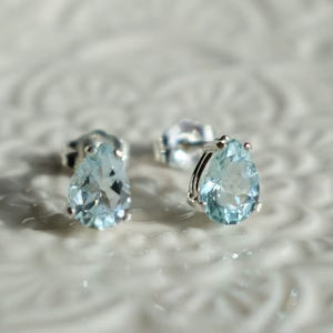 Boucles d'oreilles en argent sterling 925 avec aquamarine facettée naturelle, forme goutte d'eau, bijoux en pierres précieuses fines pour femmes, élégantes - Product Image 1