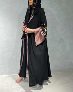 Handmade Black Silk Abaya with Beautiful <b>White</b> Embroidery Traditional Muslim <b>Party</b> Wear <b>for</b> Adults - Product Image 5