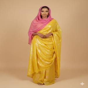 Robe Fransawi Dirac en mousseline de soie à paillettes et à effet slub pour filles - Design géométrique rose, tenue pour occasions spéciales - Product Image 1