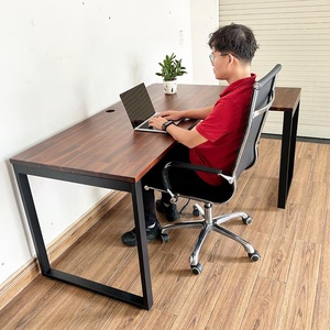 Escritorio en Forma de L de Madera de Acacia con Patas de Hierro CD68017, Elegante Escritorio para Computadora - Product Image 6