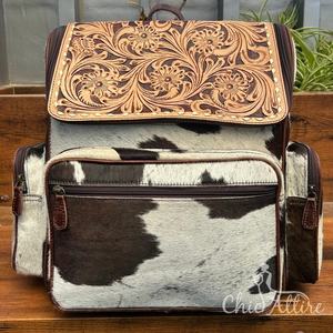 Large Capacity Women's Fashion Hand Tooled <b>Leather</b> Diaper Backpack Wholesale Genuine Cowhide Multi-Functional Travel Backpacks - Product Image 1