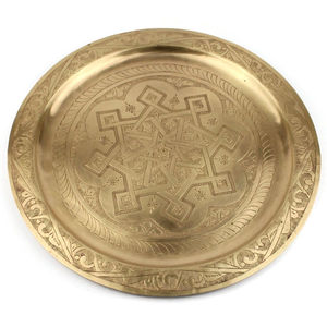 Bandeja de Latón Grabada Antigua, Plato Decorativo Marroquí Hecho a Mano, Plato Decorativo de Metal con Diseño Geométrico Islámico Vintage, Precio de Fábrica - Product Image 1