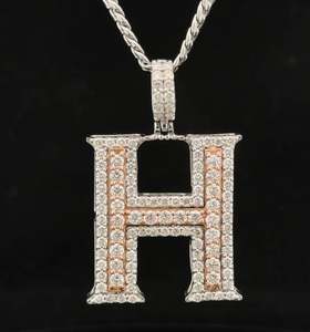 14k gold & diamond H <b>Initial</b> Pendant Moissanite Diamond Hip Hop Jewelry Iced Out Charm <b>Necklace</b> Birthday Gift - Product Image 1
