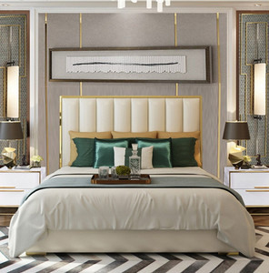 TH-H8267 Luxury Modern Leather Bed with High Headboard for Bedroom Home Furniture Storage Extendable Feature for Kitchen Use - Product Image 1