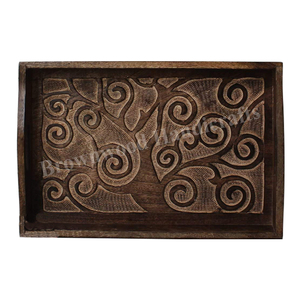 Bandejas de suministros para restaurantes y hoteles, forma Rectangular, alta calidad, venta al por mayor, bandeja decorativa de madera tallada a mano para servir alimentos - Product Image 4