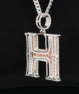 Moissanite Baguette Font Hip Hop Custom Name Necklace,Iced Out Pendant,Initial H <b>Letter</b> Personalized Pendant - Product Image 2