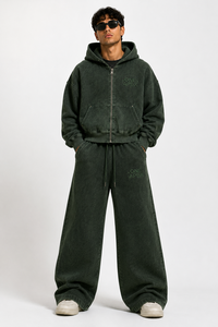 Ensemble de survêtement ONE APEX respirant vert forêt avec sweat à capuche zippé et pantalon de survêtement pour homme, coupe classique, en coton lavé pour l'hiver - Product Image 5