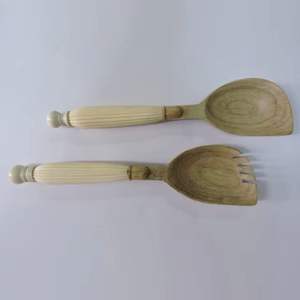 Belle conception bois et résine couleur marron et blanc ensemble de serveurs à salade fête d'anniversaire ustensiles de cuisine Table décorer restaurant d'occasion - Product Image 4