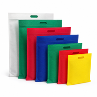 Sac à poignée découpée multicolore thermosoudé, alternative écologique, sac plat non tissé découpé, pour salons professionnels, expositions, événements, sacs cadeaux pour fêtes