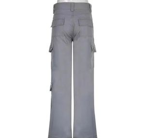 New Multi Pocket Workwear <b>Jeans</b> Grey <b>High</b> <b>Waist</b> Casual Pants - Product Image 3