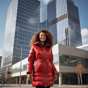 เสื้อโค้ทขนเป็ดตัวยาวสำหรับผู้หญิง, แจ็กเก็ตมีฮู้ดคออบอุ่นผ้าฝ้ายหนาบุผ้าโพลีเอสเตอร์สไตล์สตรีท - Product Image 5