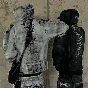 Custom Streetwear Heavy 500g Sudadera con capucha Pantalones de chándal Chándal Estampado gráfico Vintage Sweat suit Dirty Wash Oversized Jogger Sets Hombres - Product Image 6