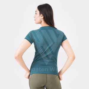 T-shirts de sport pour femmes à prix d'usine, manches courtes extensibles, col rond, 100% polyester, t-shirts décontractés - Product Image 4