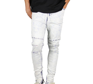 กางเกงผ้ายีนส์ขาตรงมีซิปสำหรับผู้ชายผ้าฟอกฟอกสีฟ้ามีคุณสมบัติระบายอากาศมีบริการ OEM - Product Image 5