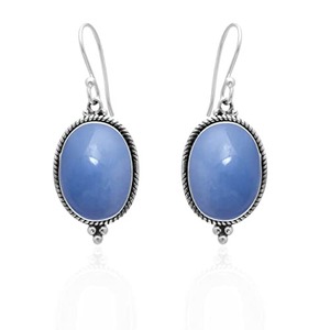 Cadeau de fiançailles boucle d'oreille femmes bleu Angelite 925 boucles d'oreilles en argent Sterling massif pour cadeau de mariage donnant des bijoux - Product Image 1
