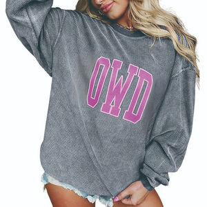 Custom Women Oversized Sweatshirt Heat Transfer Print Graphic O Neck Pullover Loose Top Corduroy Women Sweatshirt - Product Image 2