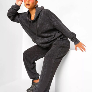 Nouvelle conception 2025, survêtement d'hiver de haute qualité pour femmes, lavage à l'acide, respirant, léger, 100% coton, streetwear, à capuche, complet - Product Image 4