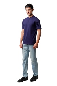 เสื้อยืดสีพื้นแขนสั้นสำหรับผู้ชายเสื้อยืดผ้าฝ้ายเนื้อนุ่มคอกลมสำหรับผู้ชายน้ำหนักเบามีกระดุมด้านหน้า - Product Image 2