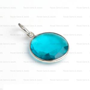 Meilleure vente 20mm topaze bleue de Londres Hydro Quartz pierre précieuse en argent sterling minimaliste forme ronde grand pendentif à breloque pour les femmes - Product Image 4