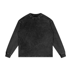 Venta al por mayor logotipo impreso personalizado lavado con ácido de gran tamaño 100% algodón camiseta de manga larga transpirable en blanco Vintage camisetas de manga completa - Product Image 1