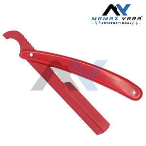 Red Plastic & Stainless Steel Blade Barber Razor <b>Holder</b> Turkish Blade Straight Edge Foldable <b>Knife</b> Shaving & Trimming Razor - Product Image 5