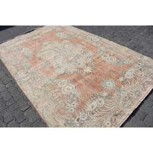 Alfombra Turca Grande de 6.3x9.9 pies, Alfombra de Lana Vintage con Diseño Floral Marrón y Verde - Product Image 2