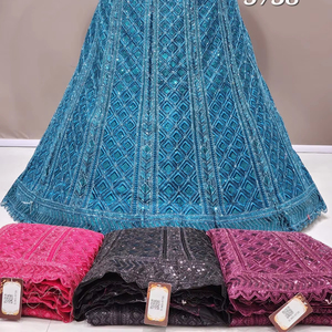 Filet de travail à paillettes bleu lourd Lehenga Choli 3m Flair 2.5m bordure à quatre côtés Dupatta 1.2m chemisier moderne longueur au sol fête mariage - Product Image 4