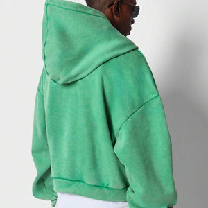 Sweat à capuche tendance surdimensionné de couleur vert clair Hip Hop lourd personnalisé Sweat à capuche zippé de couleur unie épaissie de haute qualité - Product Image 5