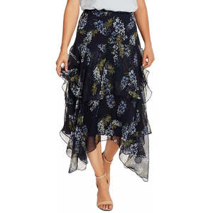 Gonna asimmetrica da donna Vince Camuto in chiffon blu con stampa floreale, taglia 14 P, morbida e con vita naturale - Product Image 1