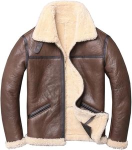 Veste bomber vintage en cuir de mouton et toile de haute qualité pour homme, style aviateur B3, doublée de fourrure, coupe-vent - Product Image 5