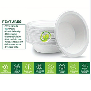 Tazones Desechables Modernos de 12 oz, Ecológicos, Hechos de Bagazo de Caña de Azúcar Blanca, con Logotipo Personalizado, para Sopas, Ensaladas, Fideos y Comidas - Product Image 4